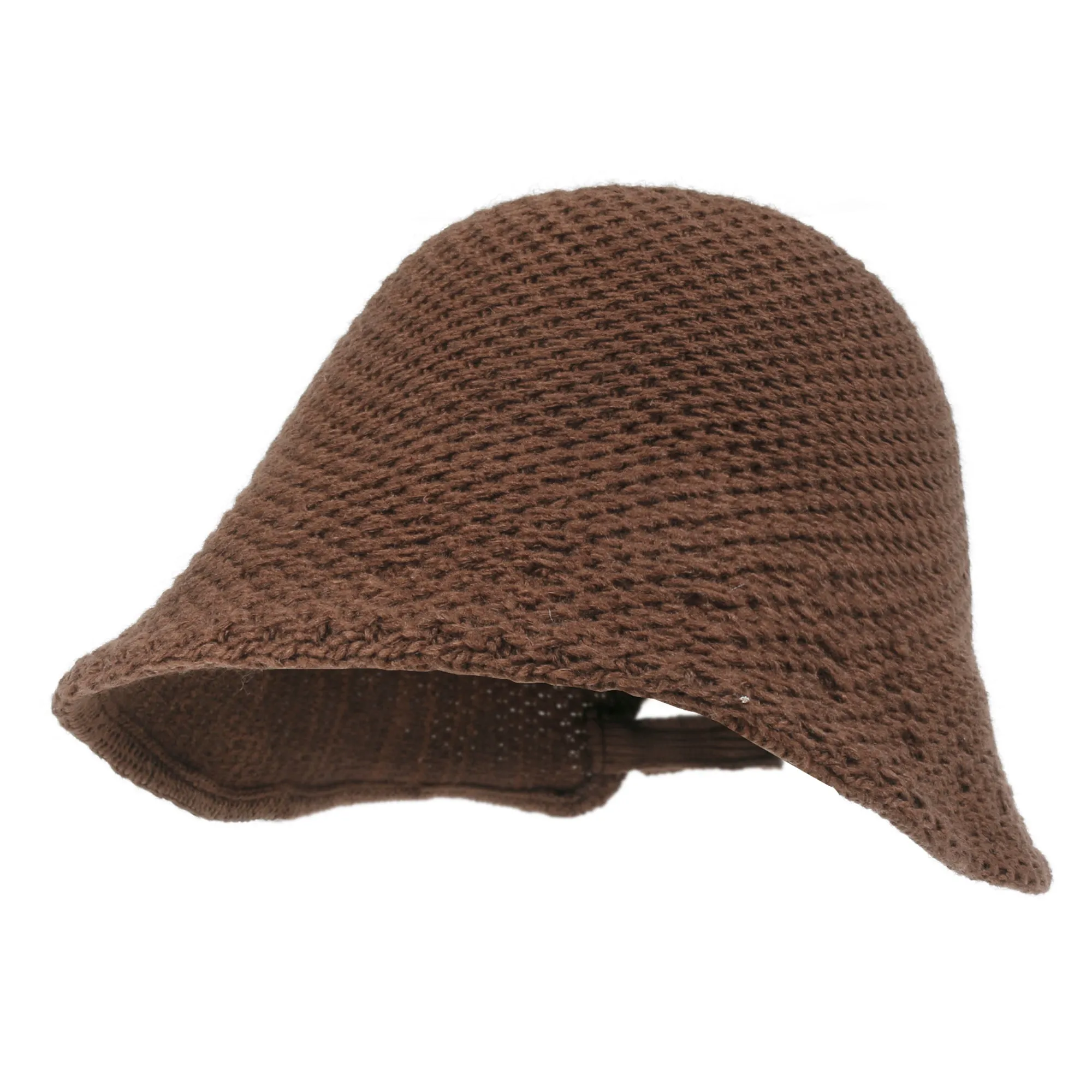 ililily Crochet Asymmetrical Brim Wool Blended Bucket Hook And Loop Winter Hat