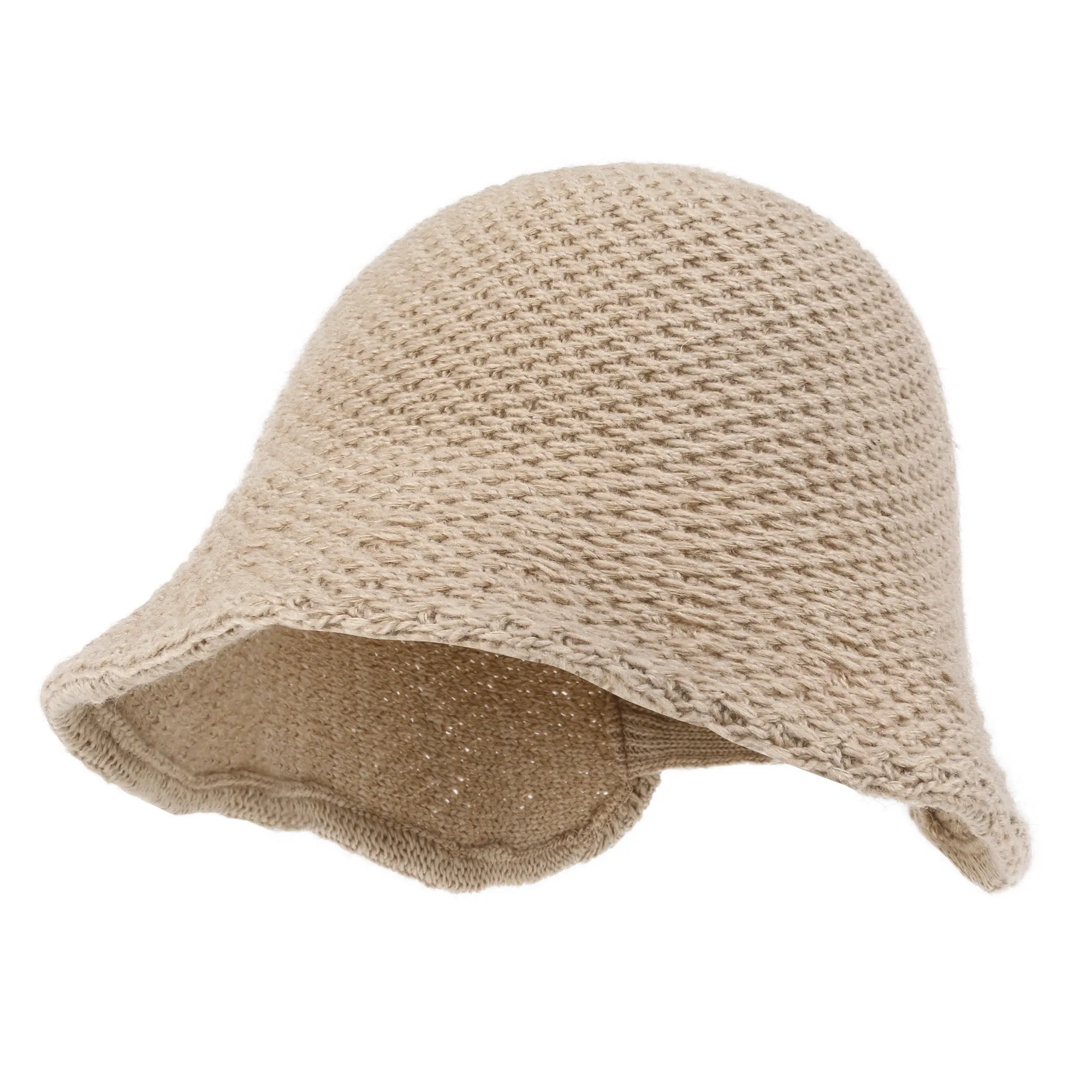 ililily Crochet Asymmetrical Brim Wool Blended Bucket Hook And Loop Winter Hat