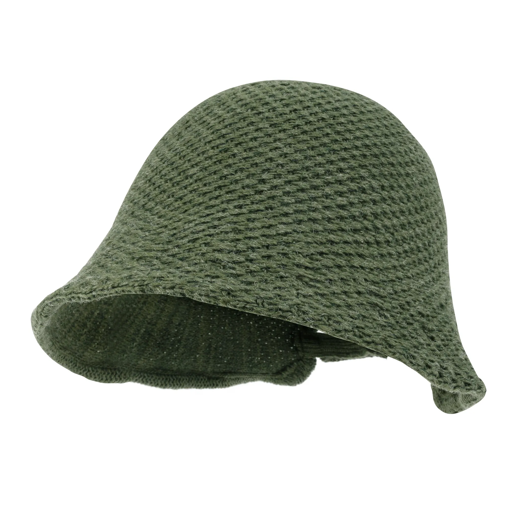 ililily Crochet Asymmetrical Brim Wool Blended Bucket Hook And Loop Winter Hat
