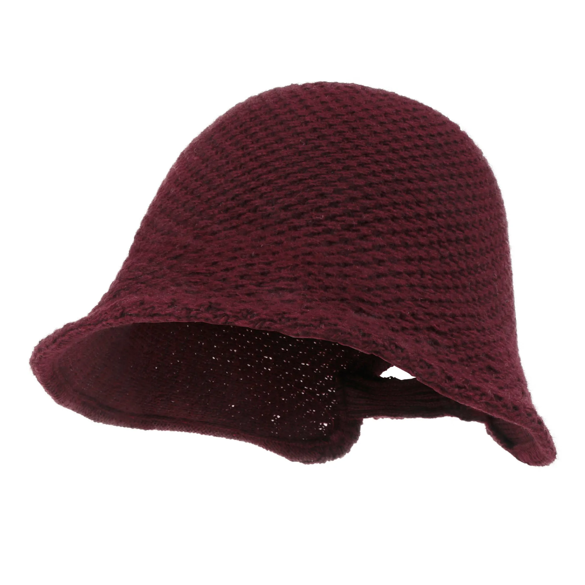 ililily Crochet Asymmetrical Brim Wool Blended Bucket Hook And Loop Winter Hat