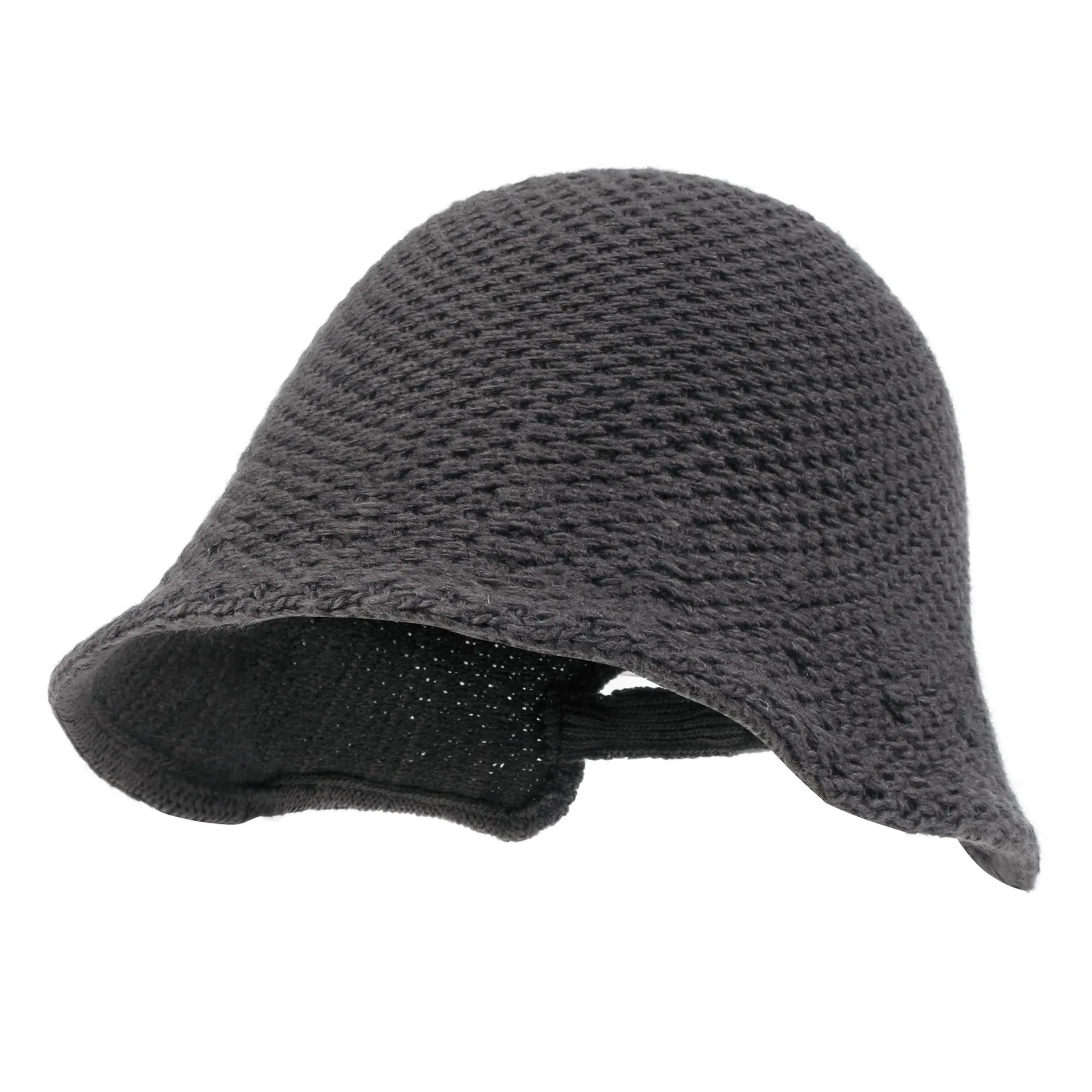 ililily Crochet Asymmetrical Brim Wool Blended Bucket Hook And Loop Winter Hat