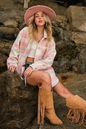 Jolene Brushed Plaid Button Up Shacket