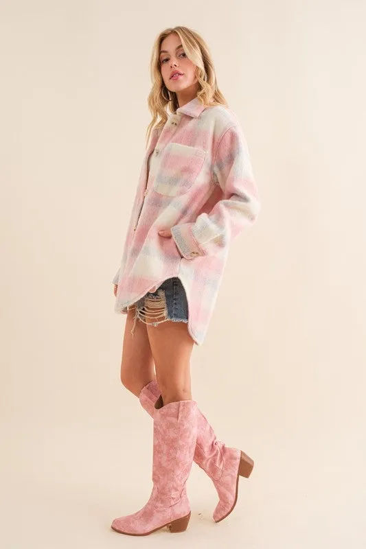 Jolene Brushed Plaid Button Up Shacket