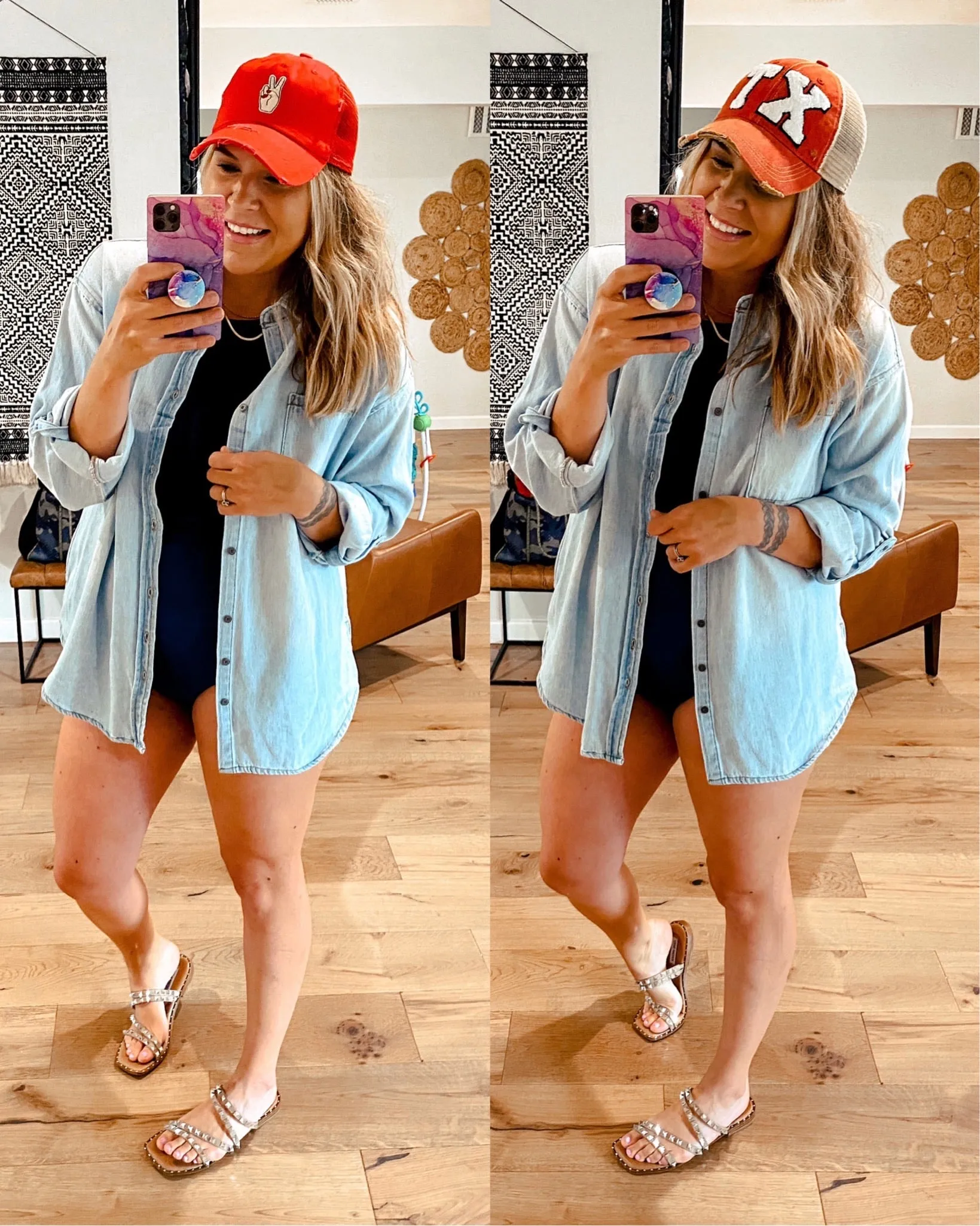 Judith March Denim Rose in the USA Roll Tab Sleeve Shacket- Size M (sold out online, see notes)