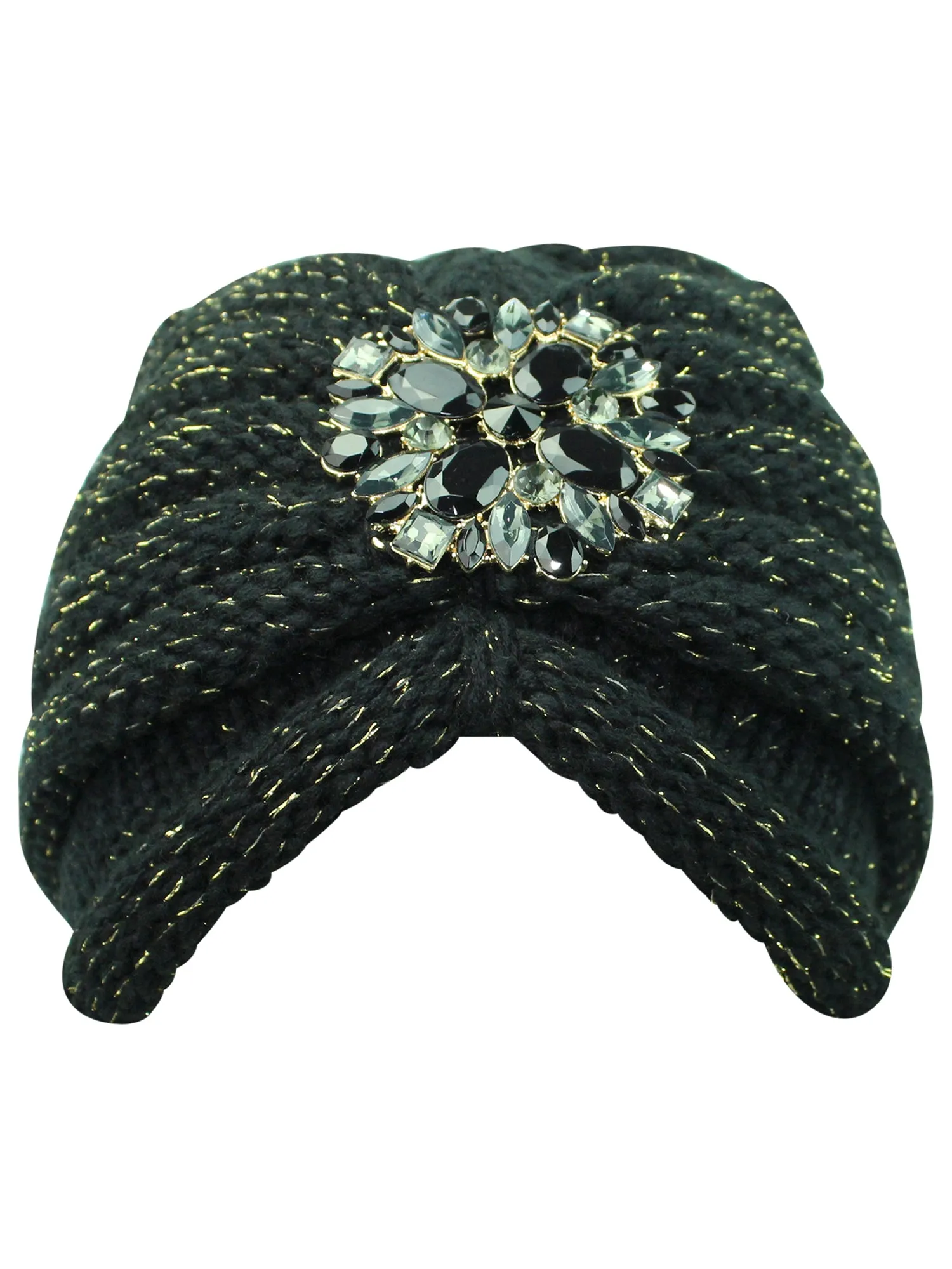 Knit Turban With Beaded Broach