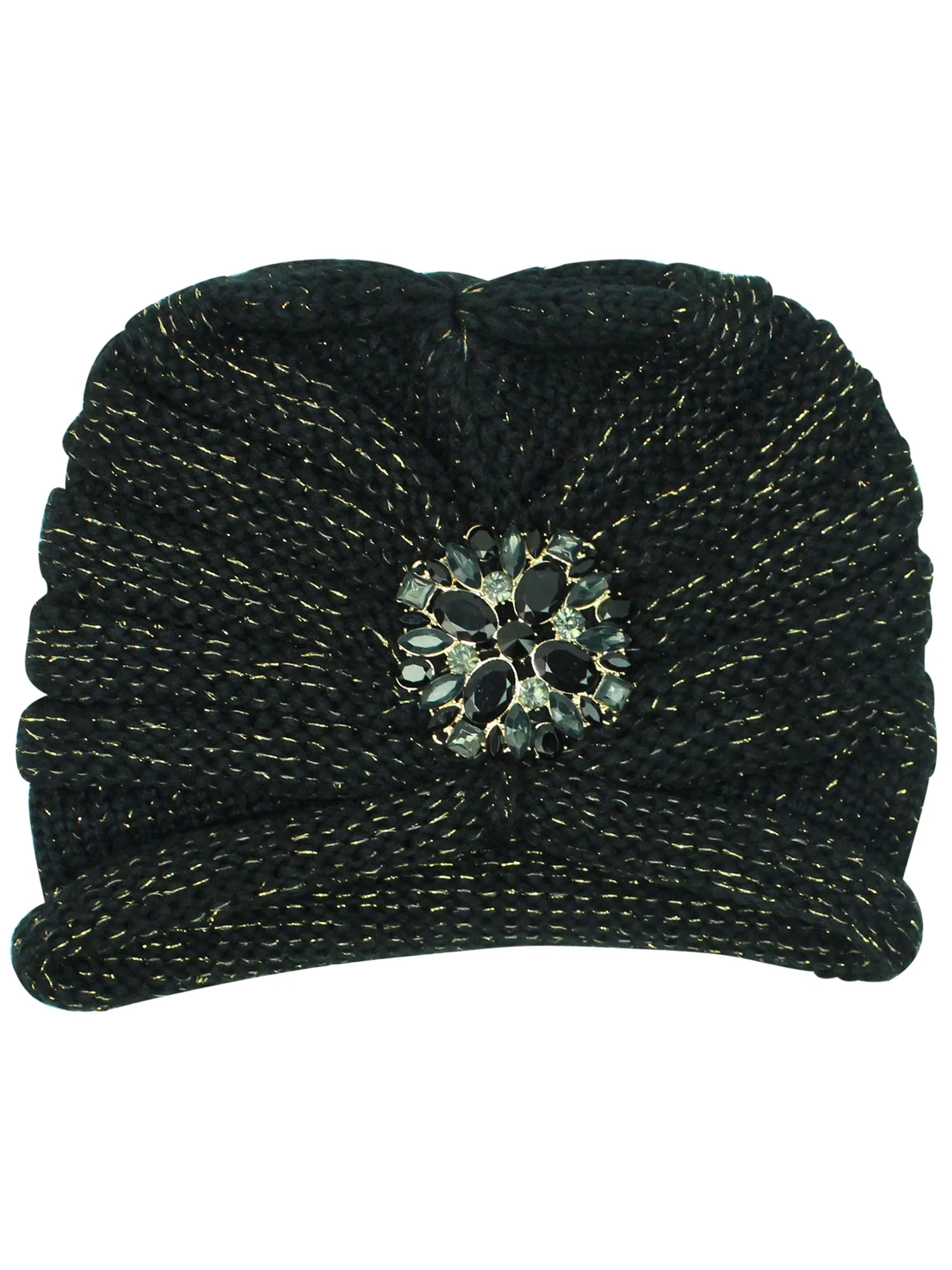 Knit Turban With Beaded Broach