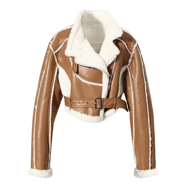Leather Fur Buckle Jacket