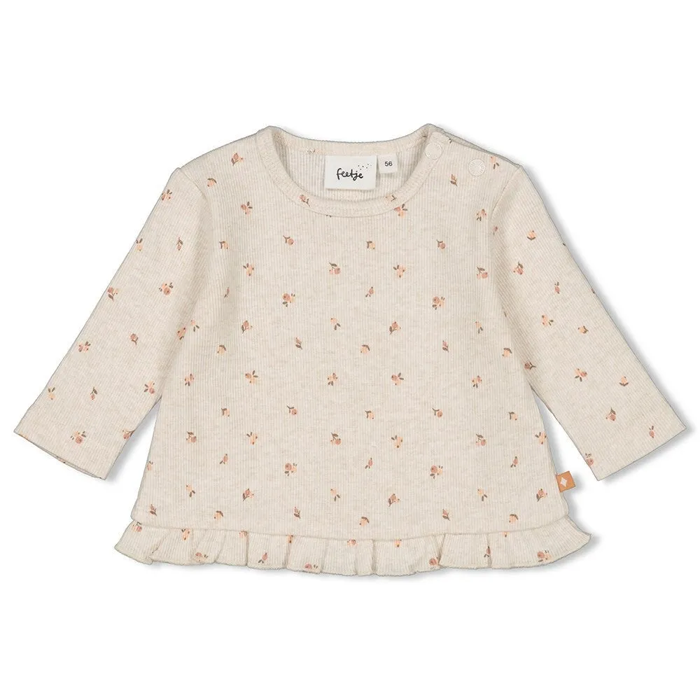 LITTLE ROSEBUD - Allover Print 2x2 Ribbed Knit Top