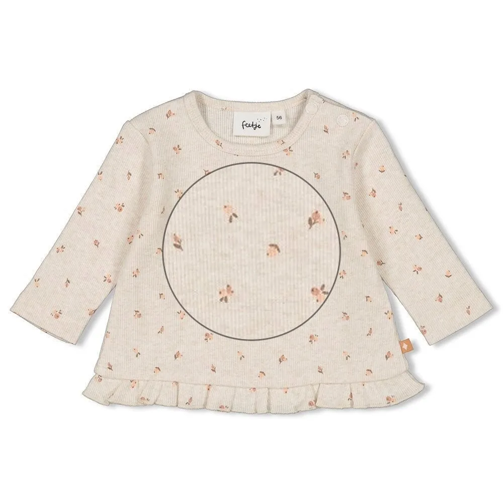 LITTLE ROSEBUD - Allover Print 2x2 Ribbed Knit Top