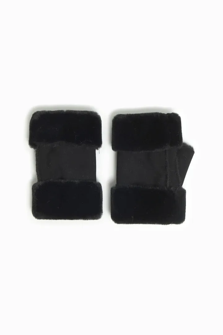 Look By M Sheepskin Shearling Fingerless Gloves MG3279