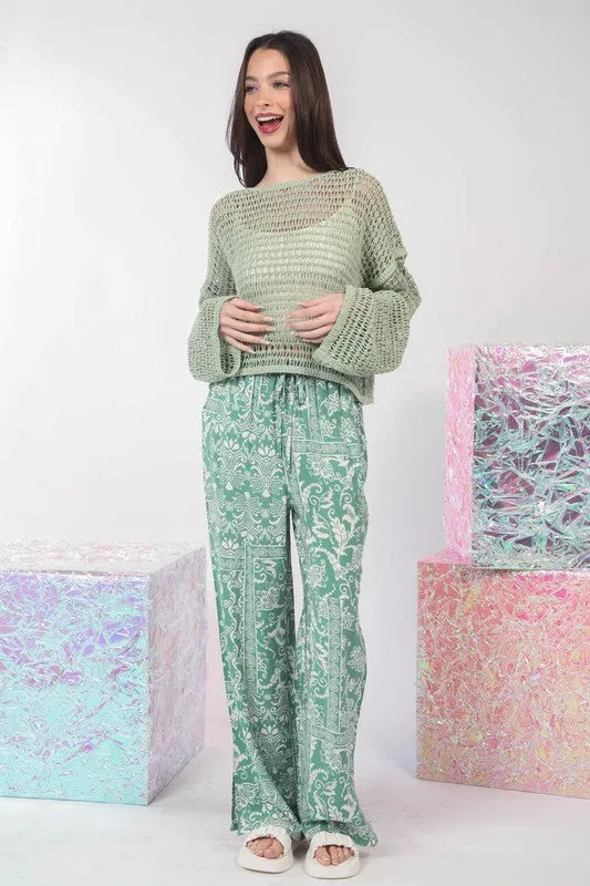 Loose Fitted Waist Length Crochet Knit Top