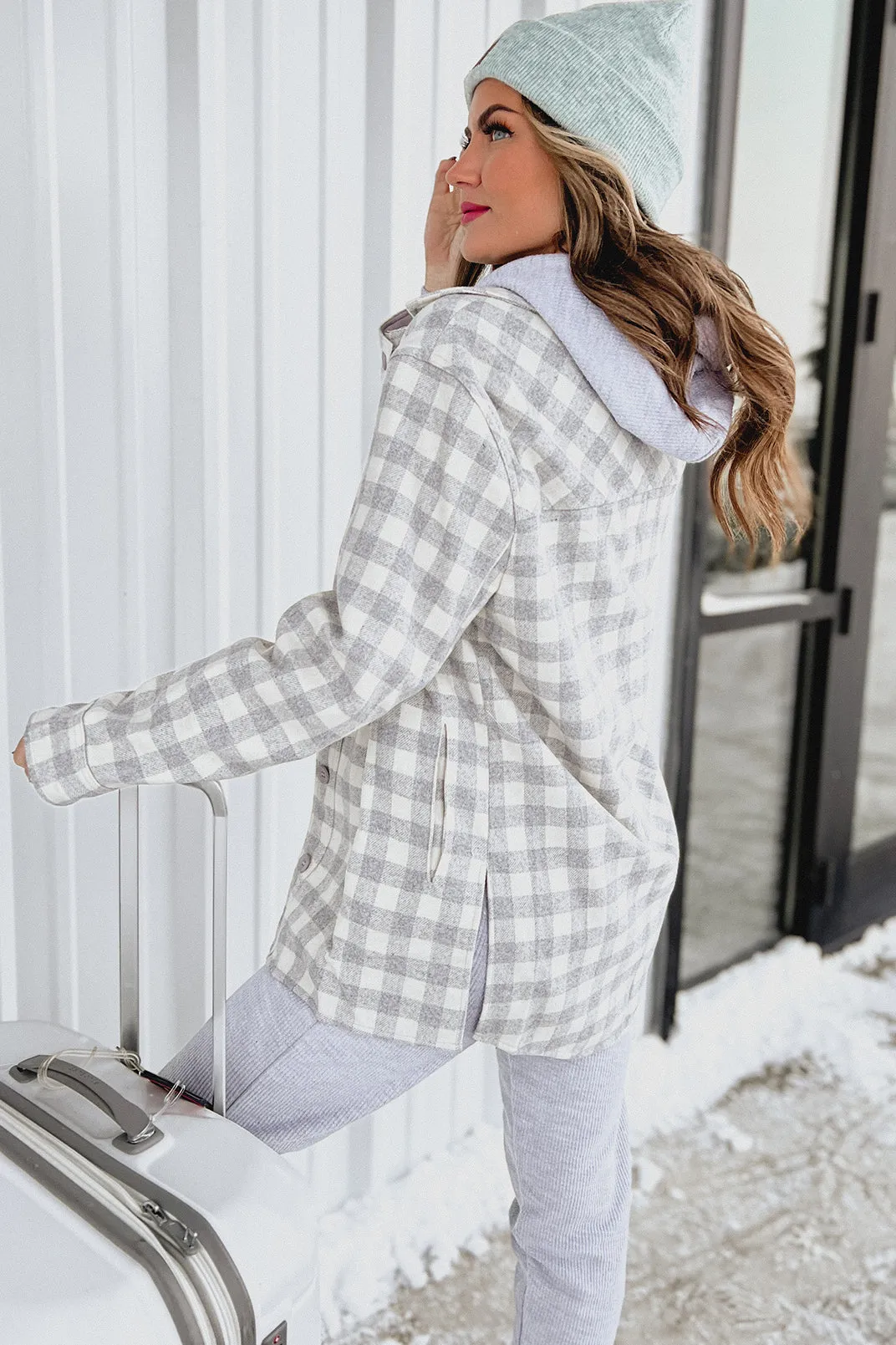 Loyal Friend Checkered Plaid Shacket (Heather Grey)