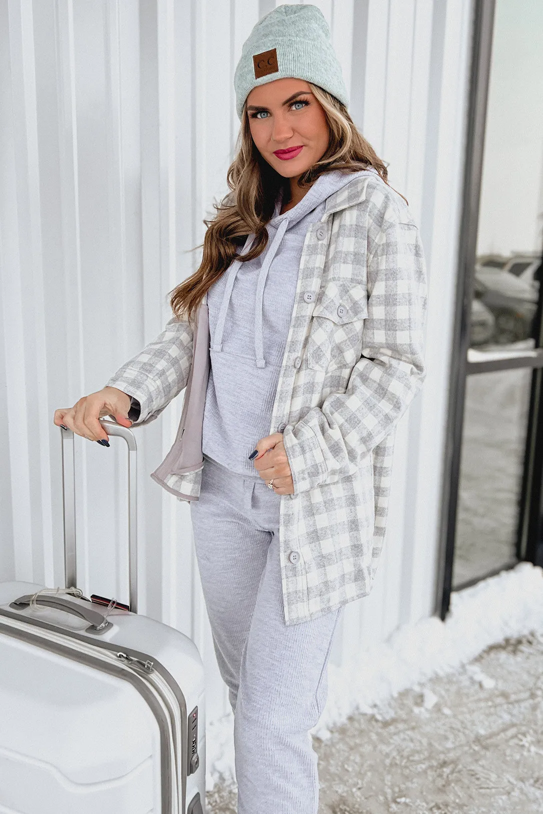 Loyal Friend Checkered Plaid Shacket (Heather Grey)