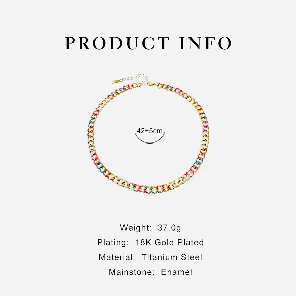 Lush-Laney Multicolor Enamel Cuban Link Gold Necklace
