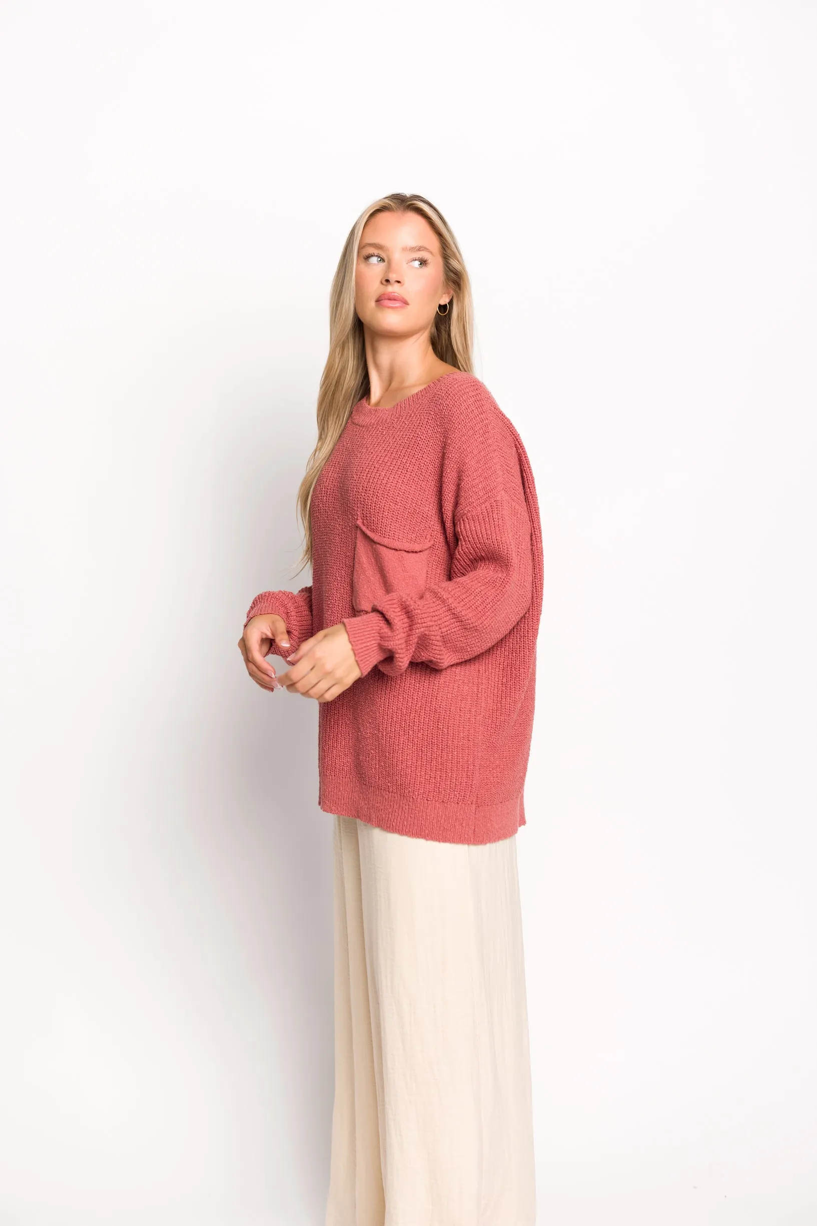 Mavey 100% Cotton Oversized Sweater with Pocket in Rose - SALE STYLE OF THE DAY!