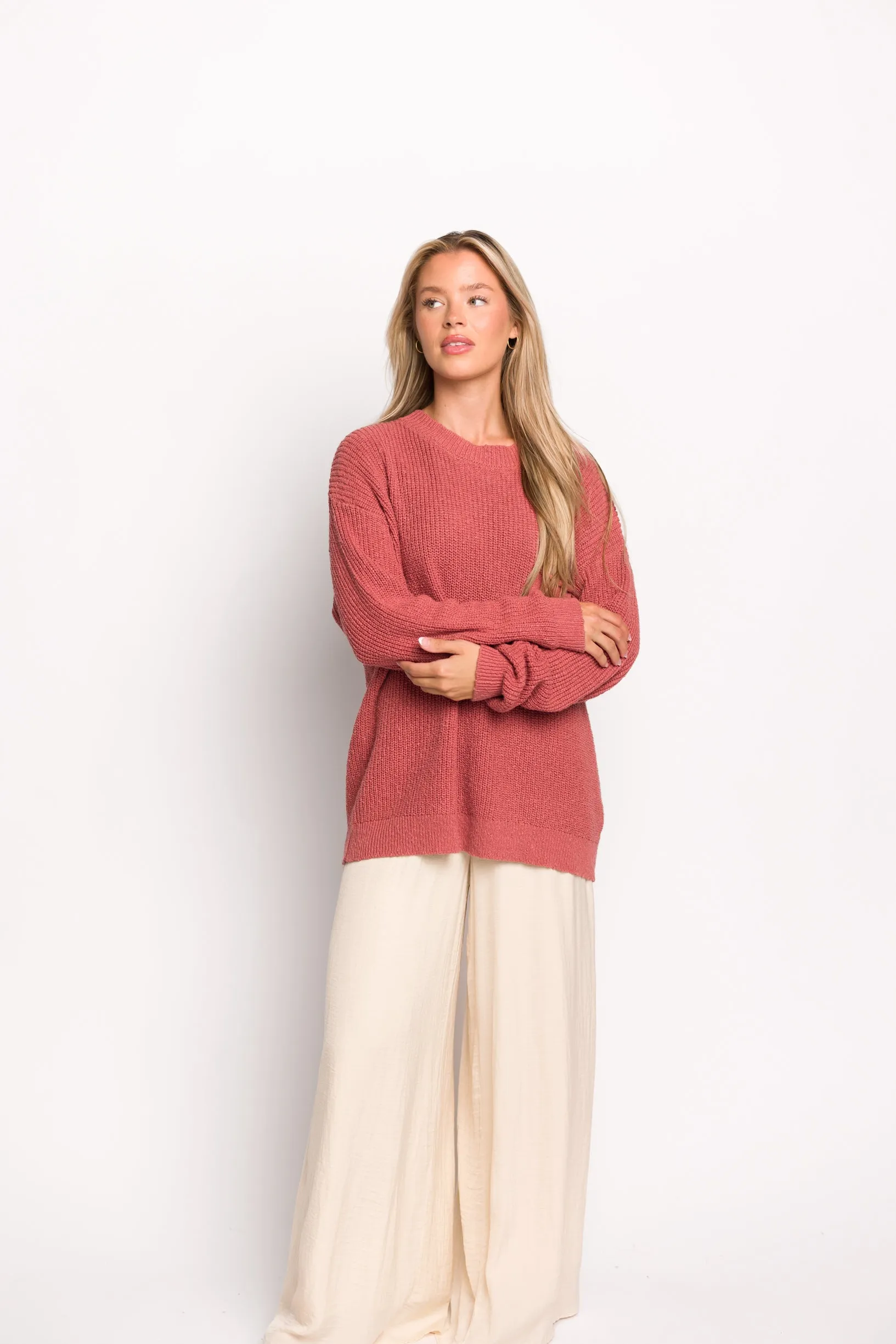 Mavey 100% Cotton Oversized Sweater with Pocket in Rose - SALE STYLE OF THE DAY!