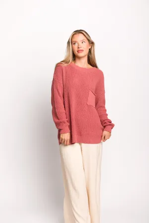 Mavey 100% Cotton Oversized Sweater with Pocket in Rose - SALE STYLE OF THE DAY!