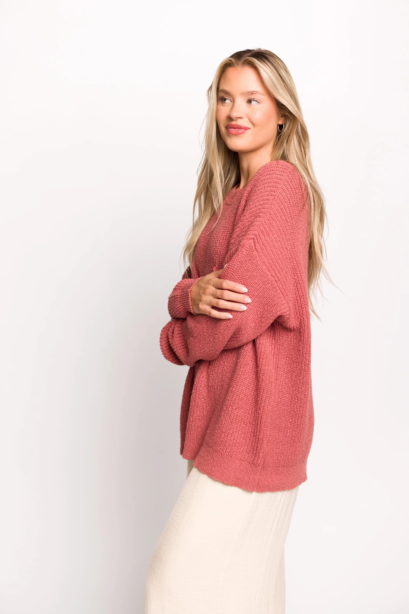Mavey 100% Cotton Oversized Sweater with Pocket in Rose - SALE STYLE OF THE DAY!