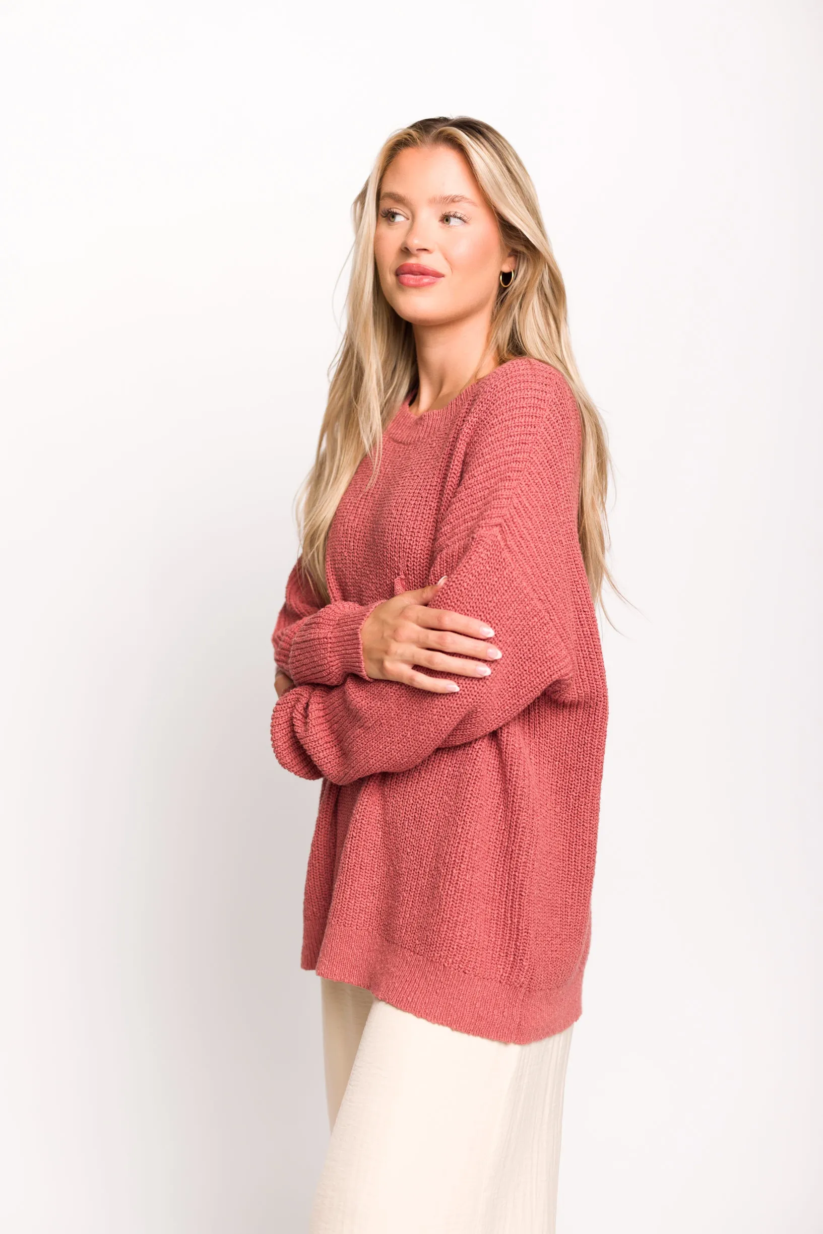 Mavey 100% Cotton Oversized Sweater with Pocket in Rose - SALE STYLE OF THE DAY!