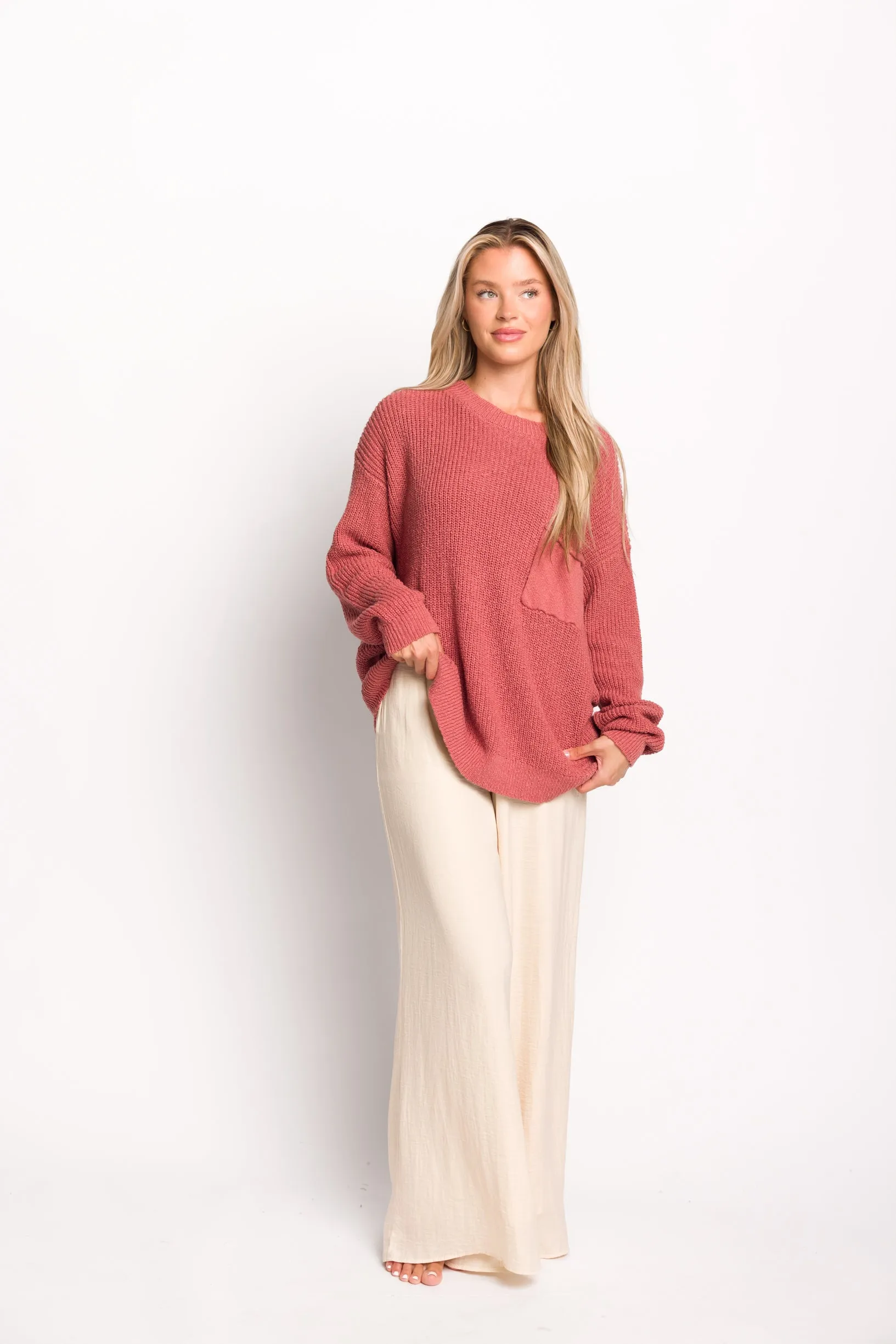 Mavey 100% Cotton Oversized Sweater with Pocket in Rose - SALE STYLE OF THE DAY!
