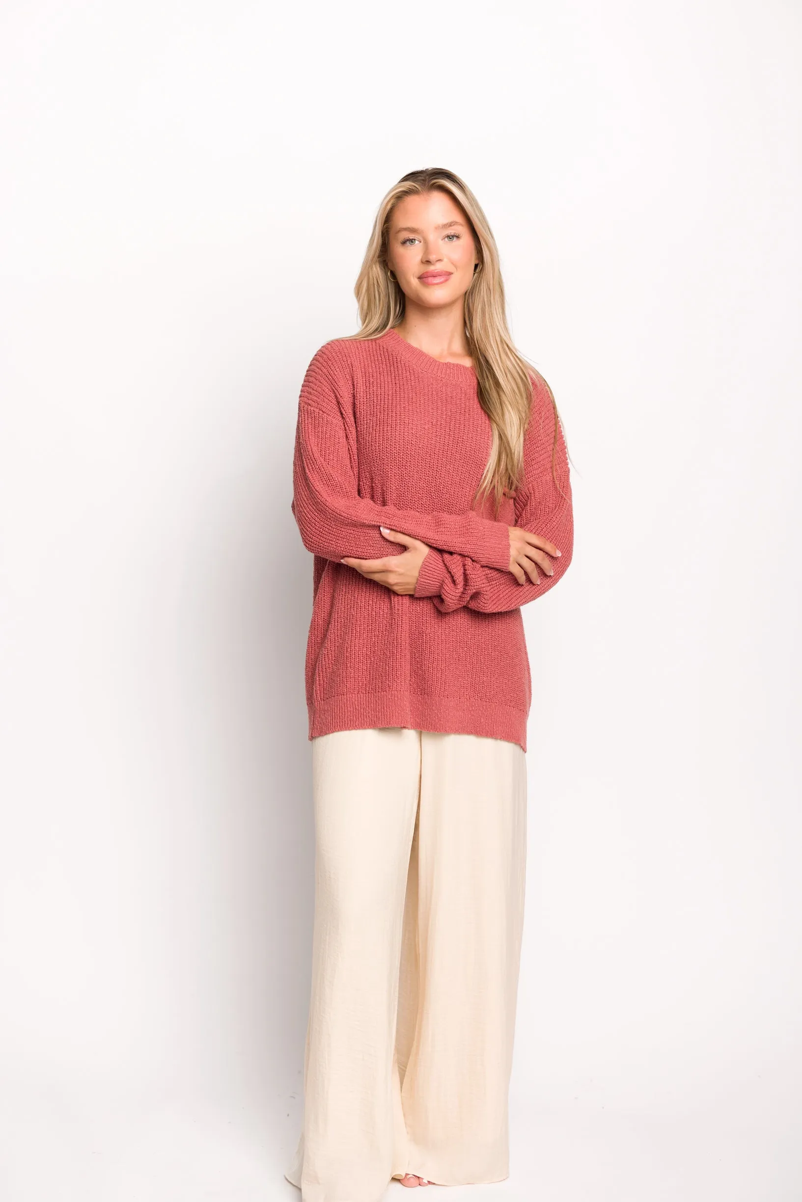 Mavey 100% Cotton Oversized Sweater with Pocket in Rose - SALE STYLE OF THE DAY!