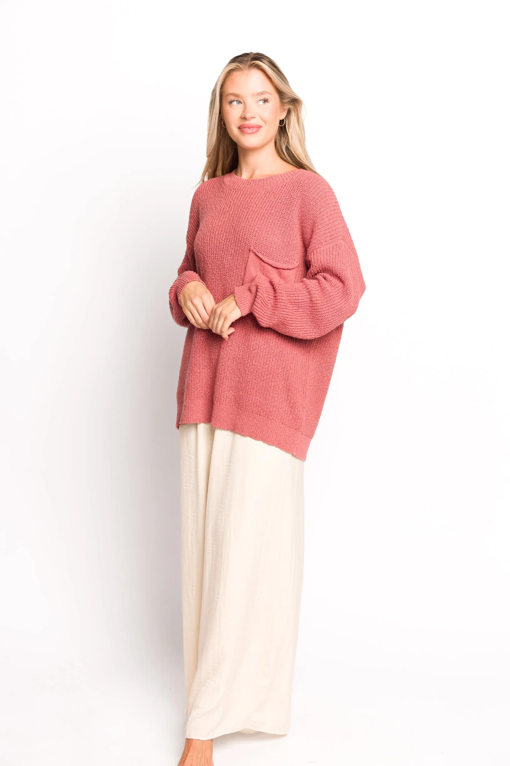Mavey 100% Cotton Oversized Sweater with Pocket in Rose - SALE STYLE OF THE DAY!