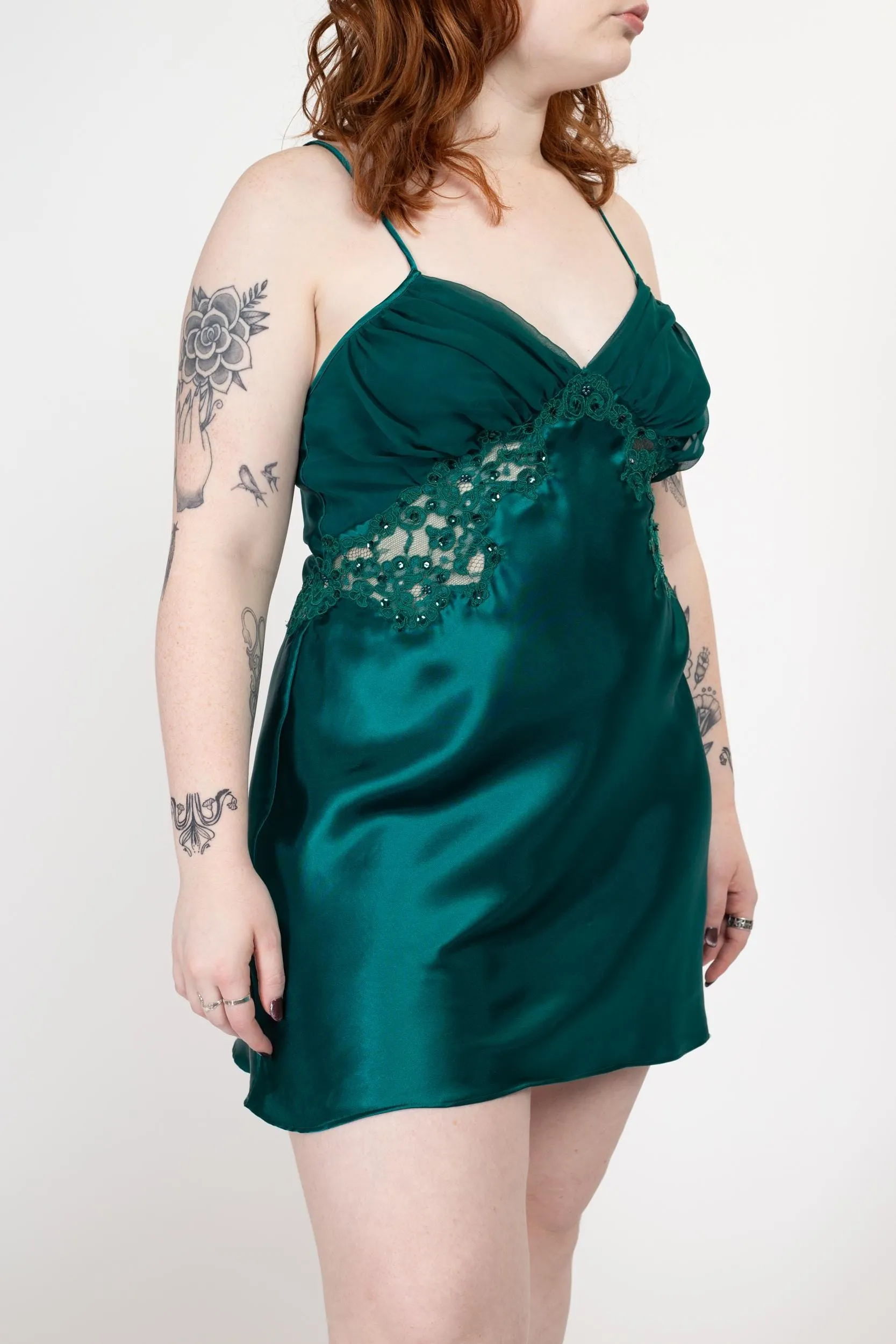 Medium 90s Victoria's Secret Emerald Green Satin Slip Dress