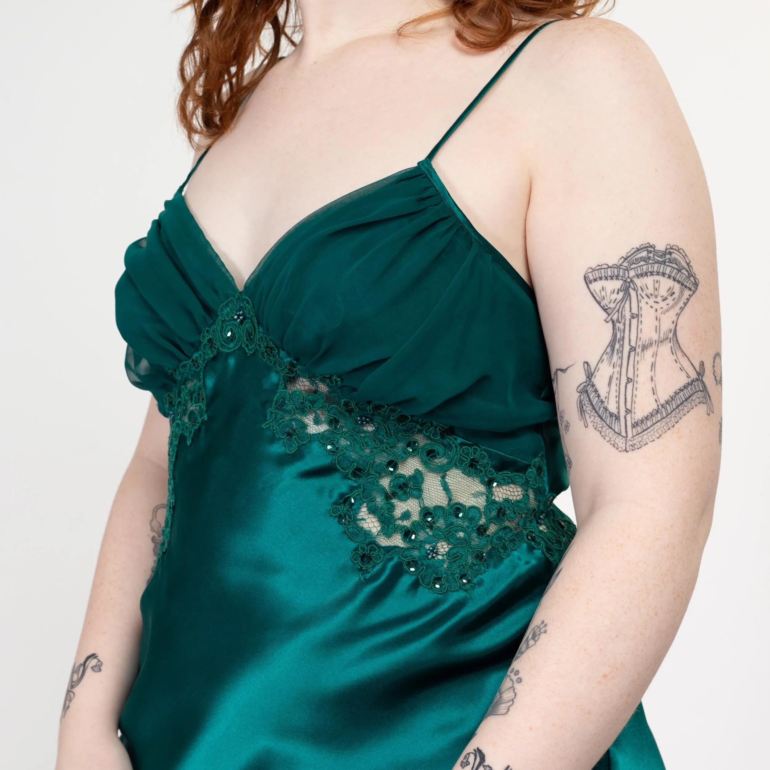 Medium 90s Victoria's Secret Emerald Green Satin Slip Dress