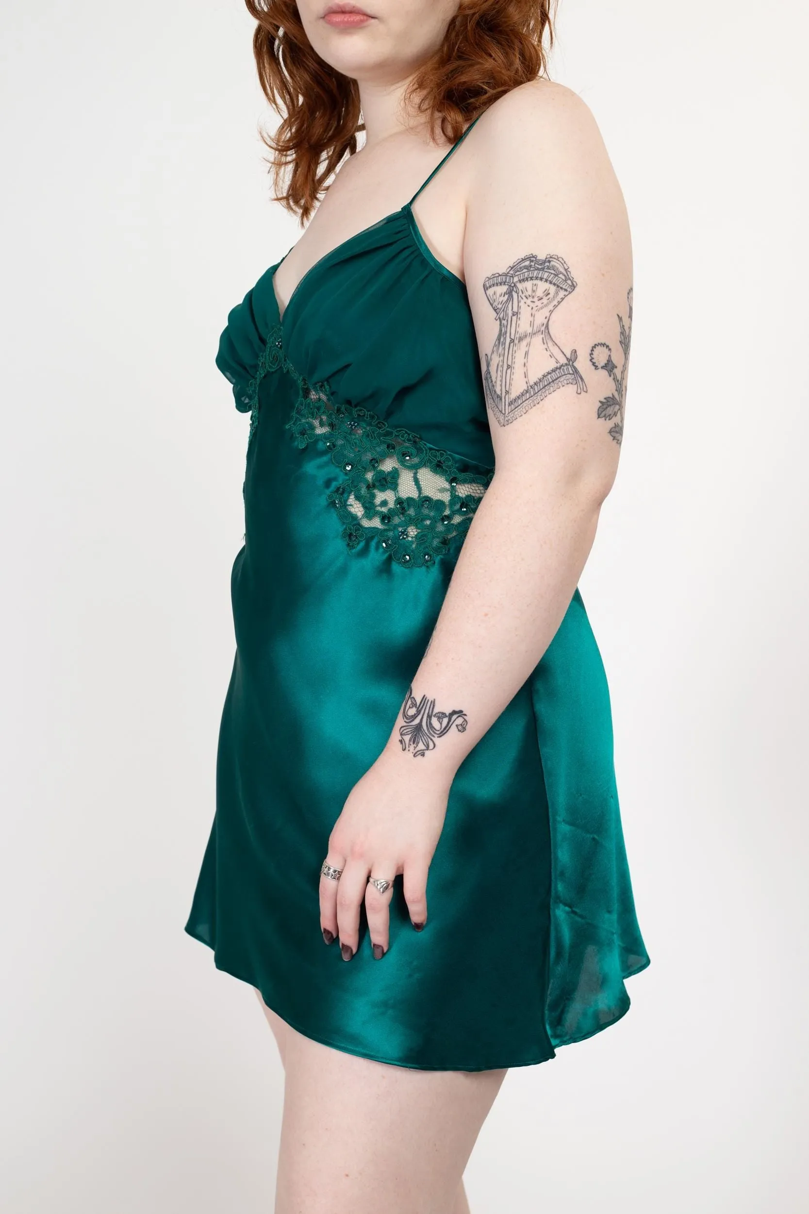 Medium 90s Victoria's Secret Emerald Green Satin Slip Dress