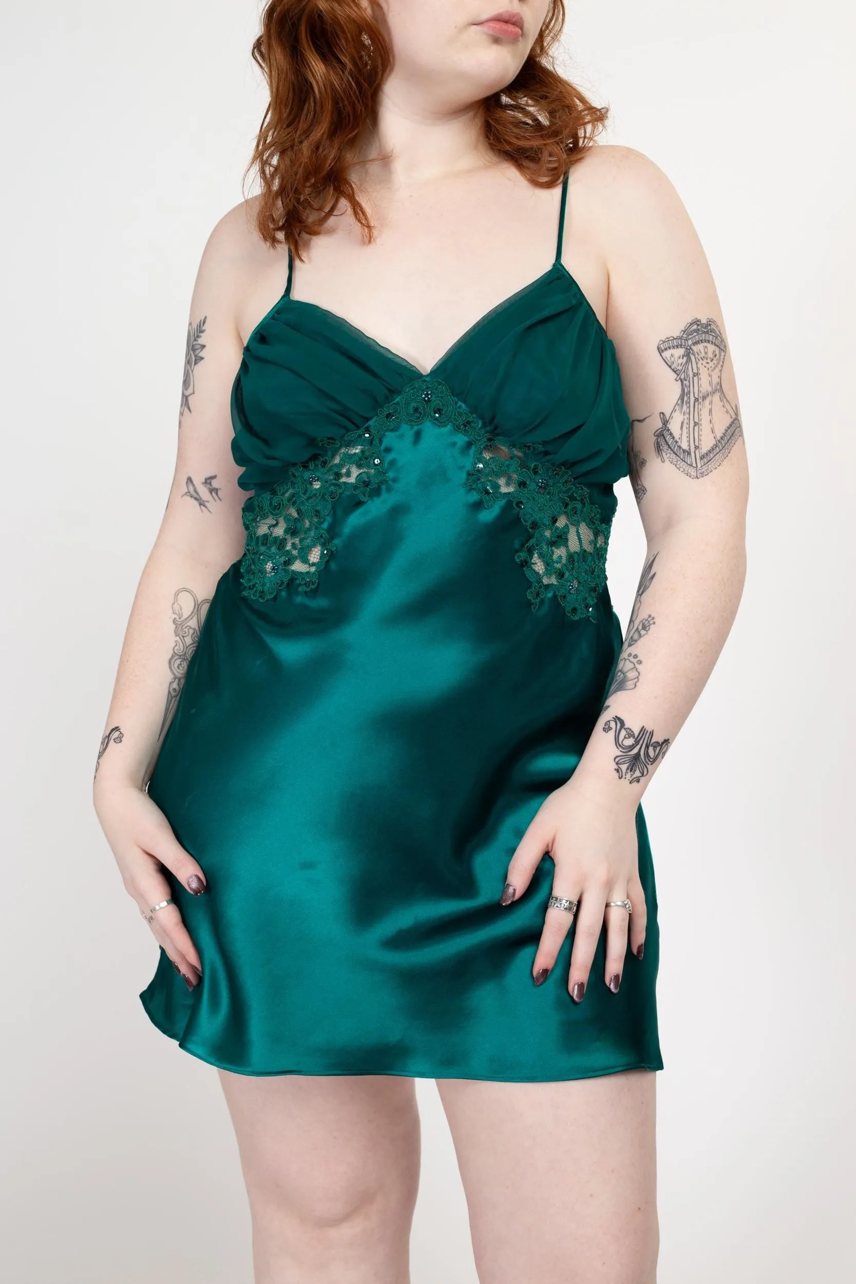 Medium 90s Victoria's Secret Emerald Green Satin Slip Dress