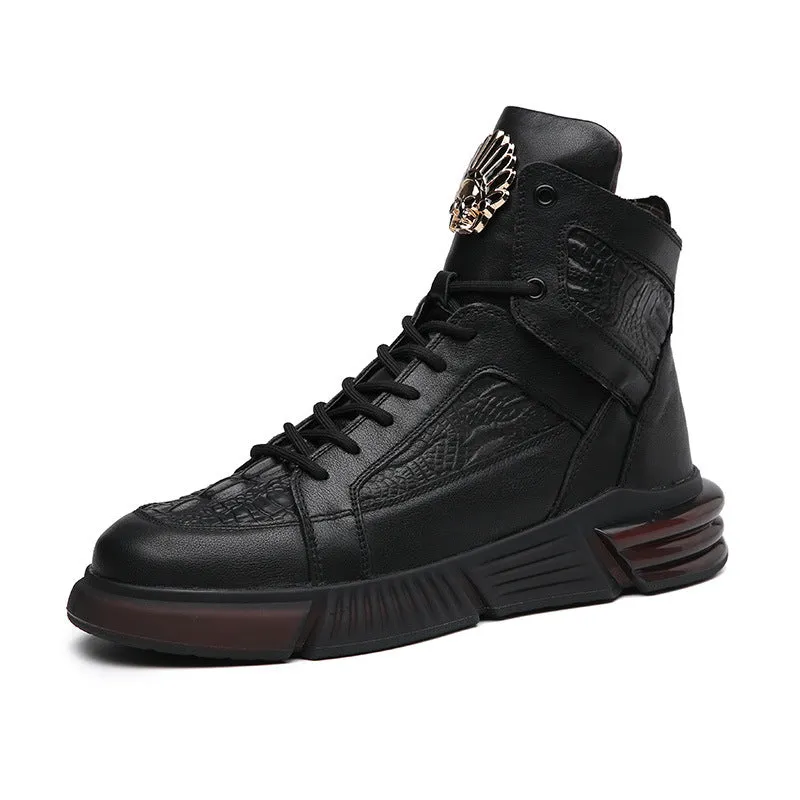 Men Fashion Cowhide Casual Black Boots