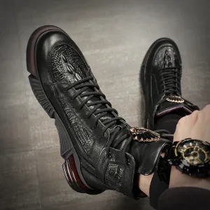 Men Fashion Cowhide Casual Black Boots