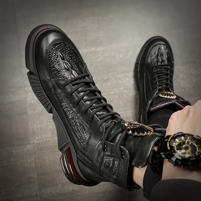 Men Fashion Cowhide Casual Black Boots