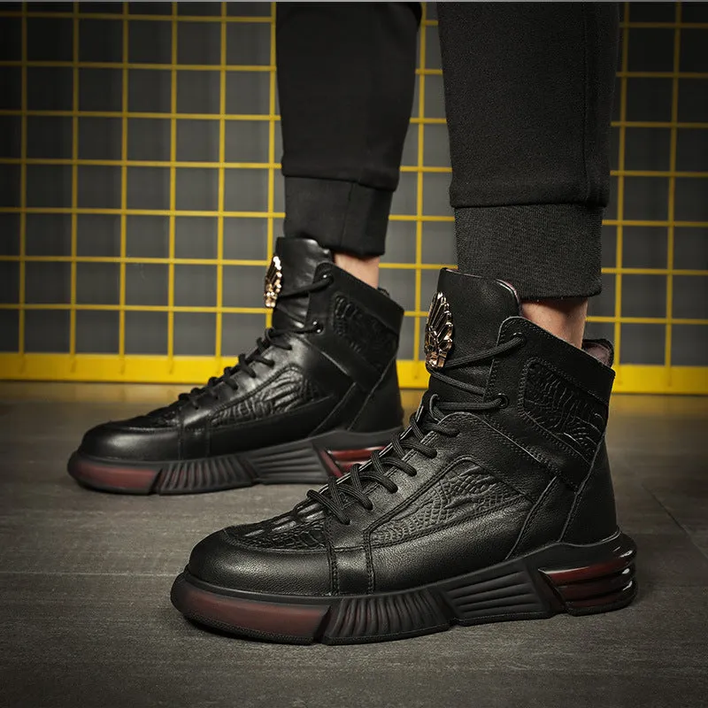 Men Fashion Cowhide Casual Black Boots