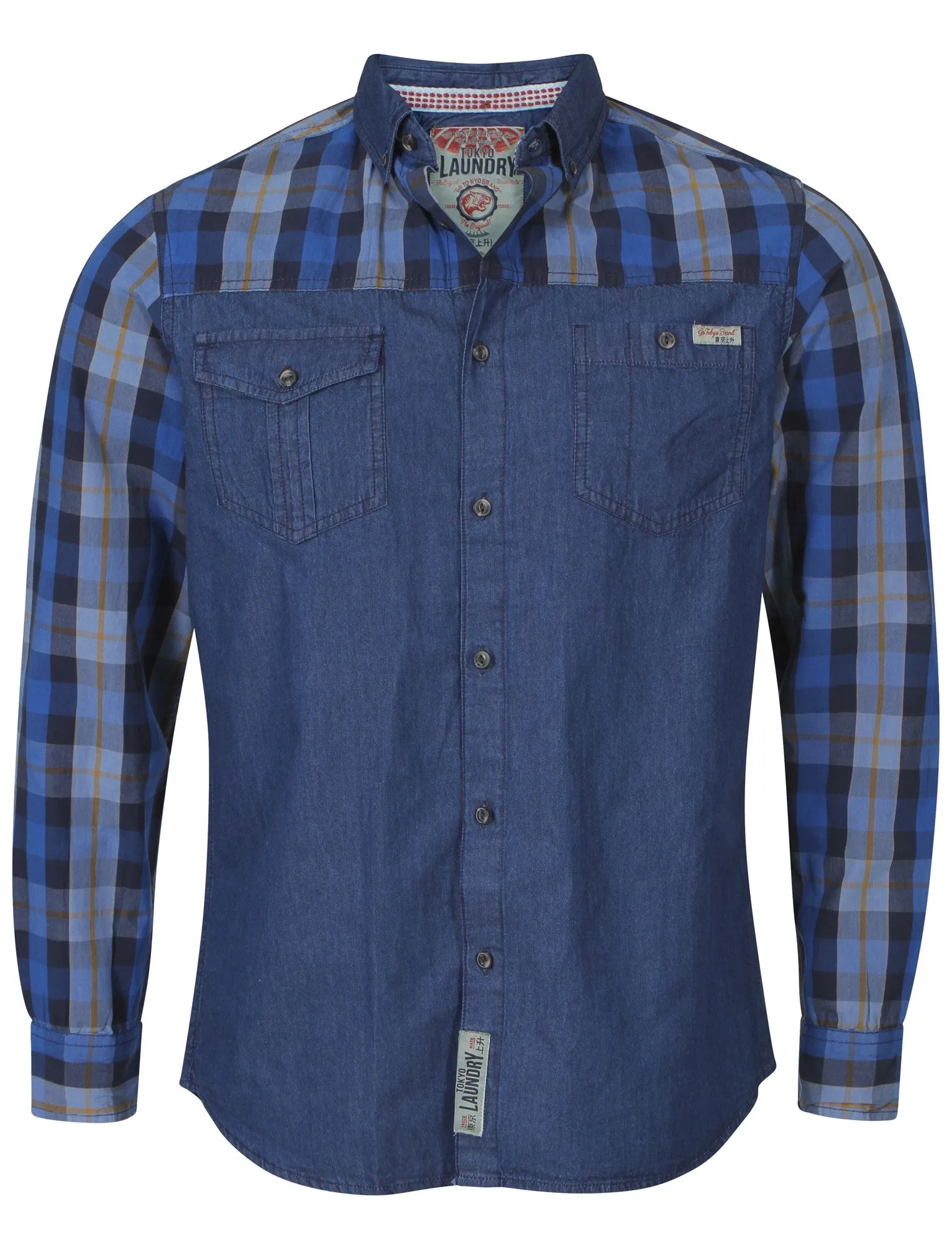 Mens Tokyo Laundry Adrian Blue Long Sleeved Shirt