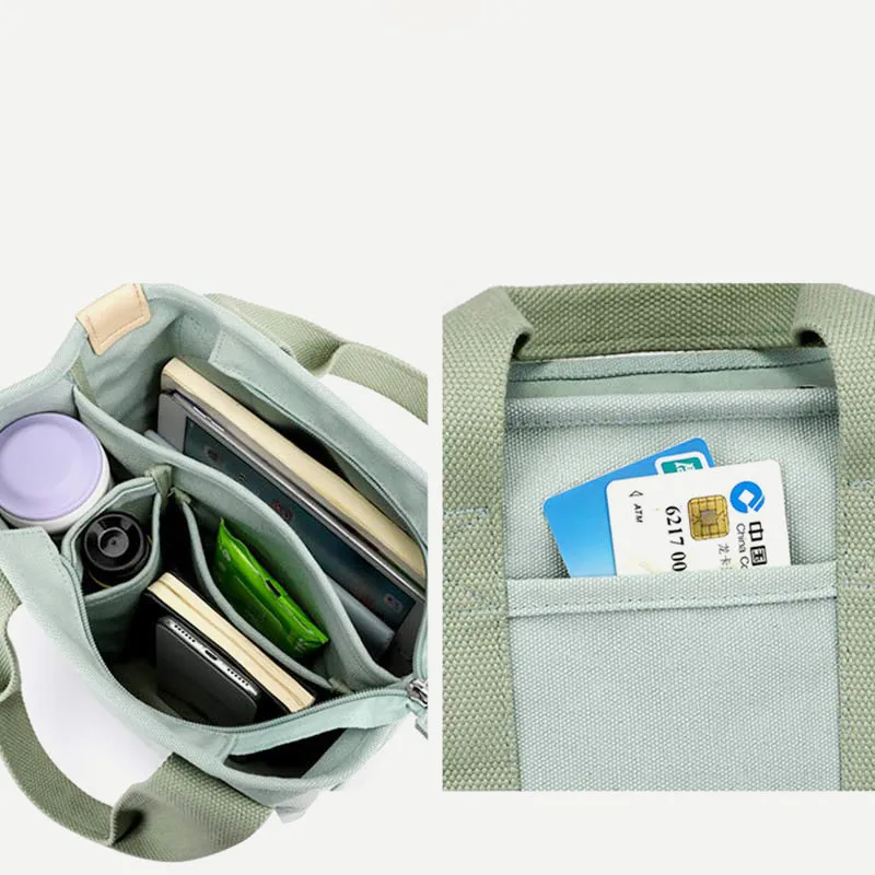 Multi-Pocket Handbag for Women Casual Canvas Tote Bag Daily Purse