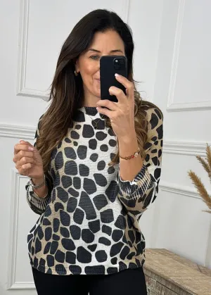 Nancy Beige/Camel Pebble Print Top