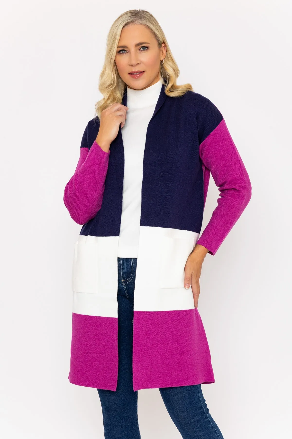 Navy Colour Block Cardigan