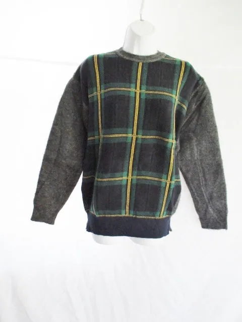 NEW CELINE CASHMERE Wool Mohair TARTAN Sweater S GREEN Womens PLAID