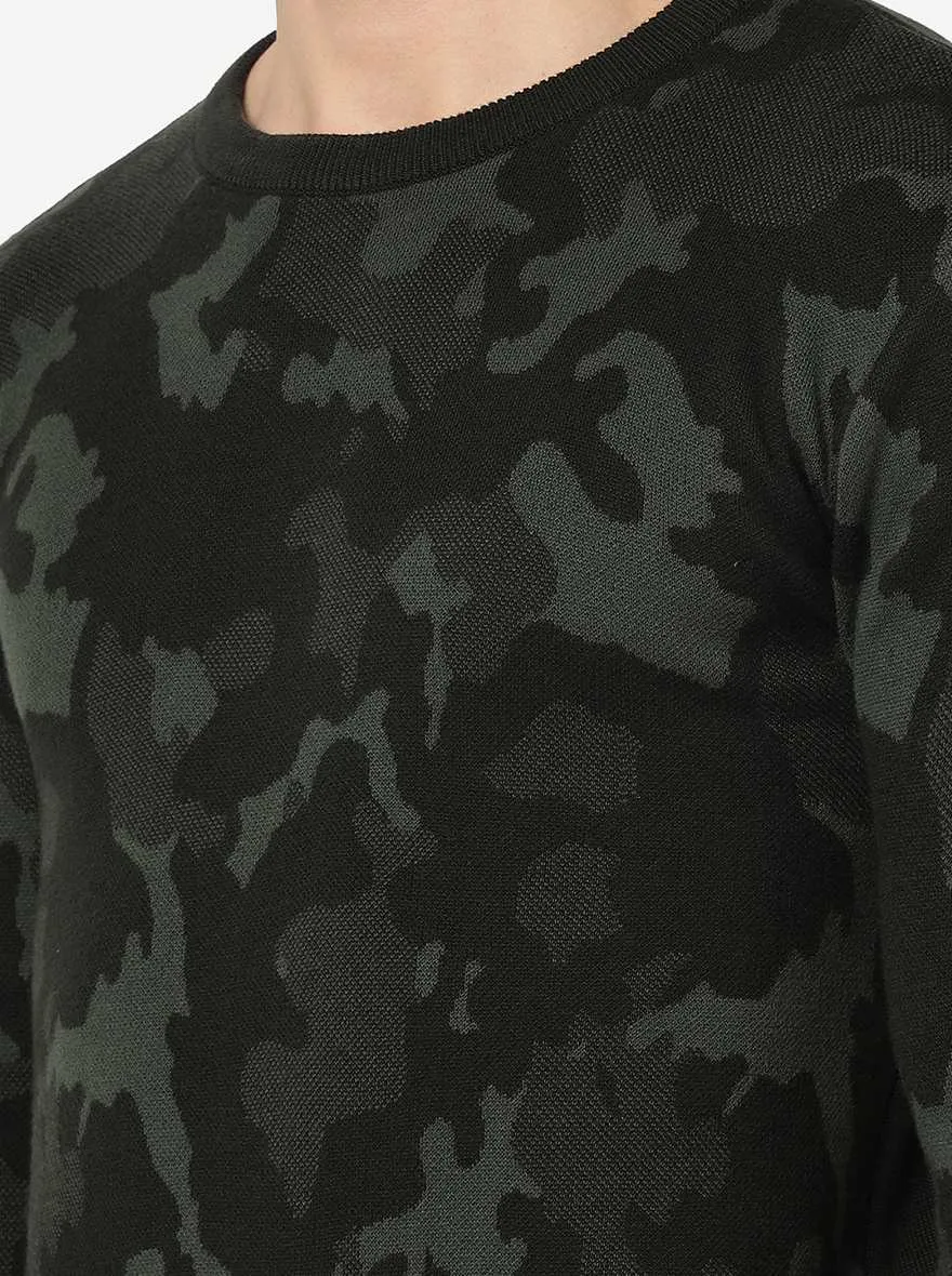 Olive Camo Solid Slim Fit Winter T-Shirt | JadeBlue