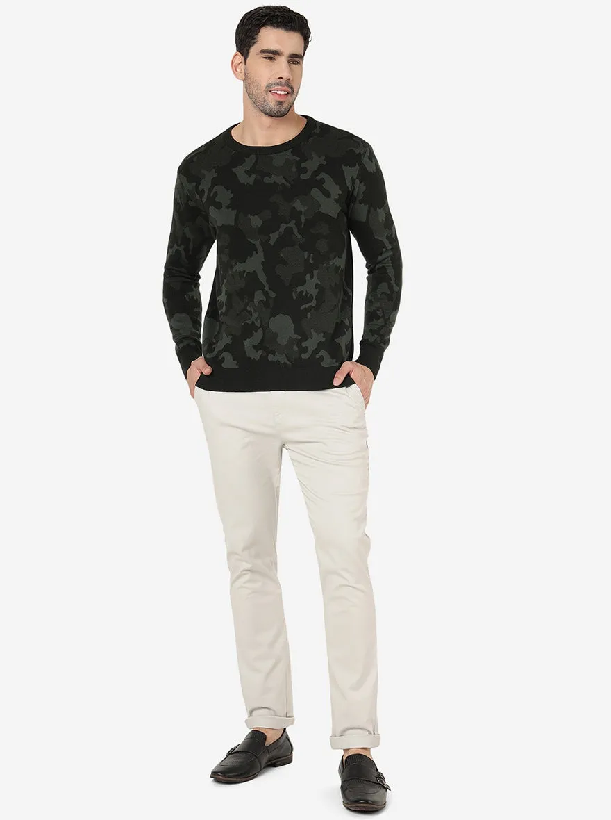 Olive Camo Solid Slim Fit Winter T-Shirt | JadeBlue