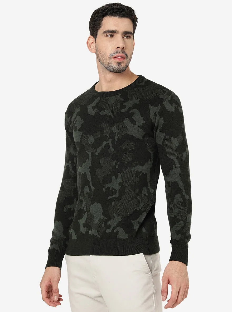 Olive Camo Solid Slim Fit Winter T-Shirt | JadeBlue
