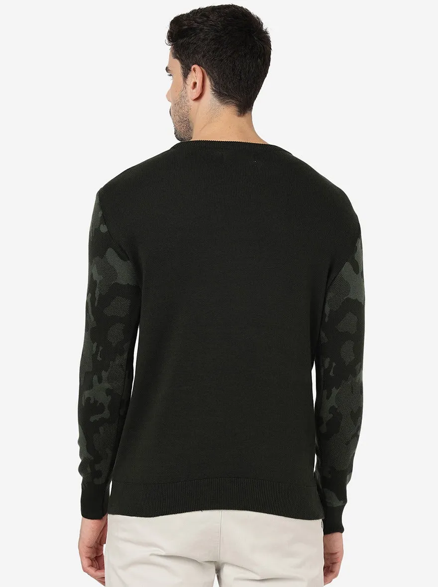 Olive Camo Solid Slim Fit Winter T-Shirt | JadeBlue