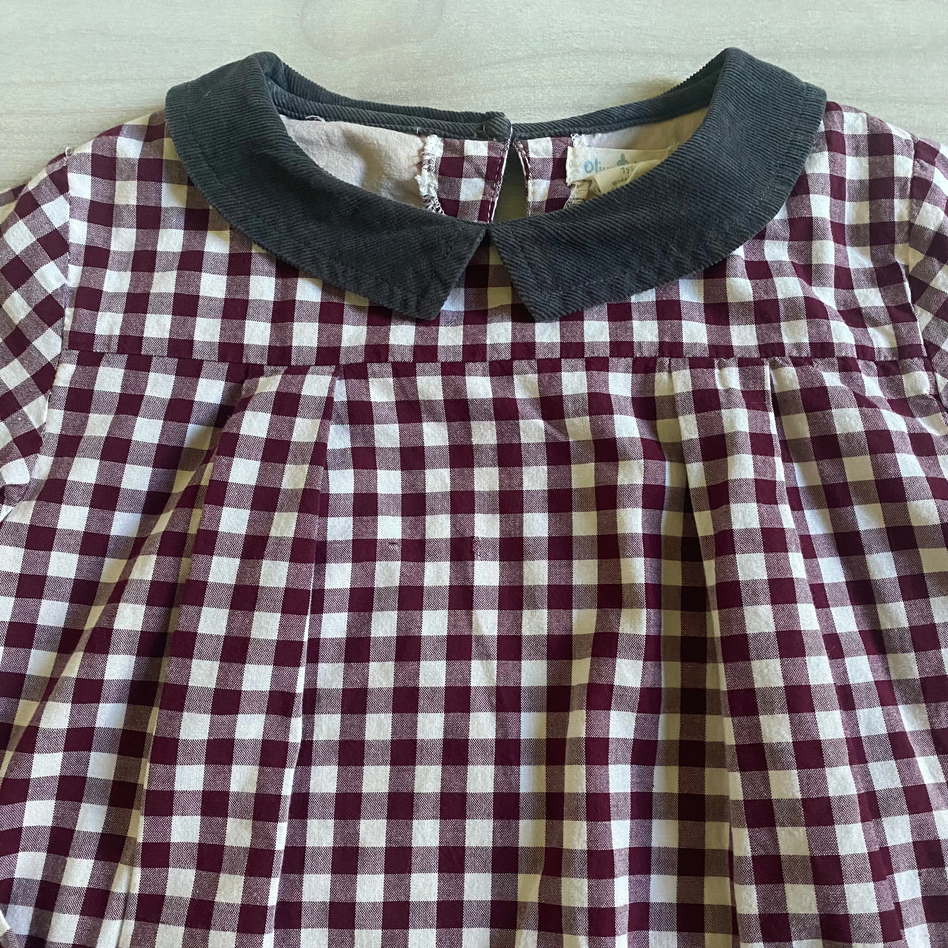 Olive Juice Burgundy Gingham Pocket Collared Dress