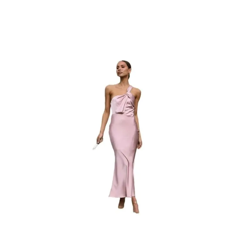 Pale Pink Elegant Backless Maxi Shoulder Camisole Dress