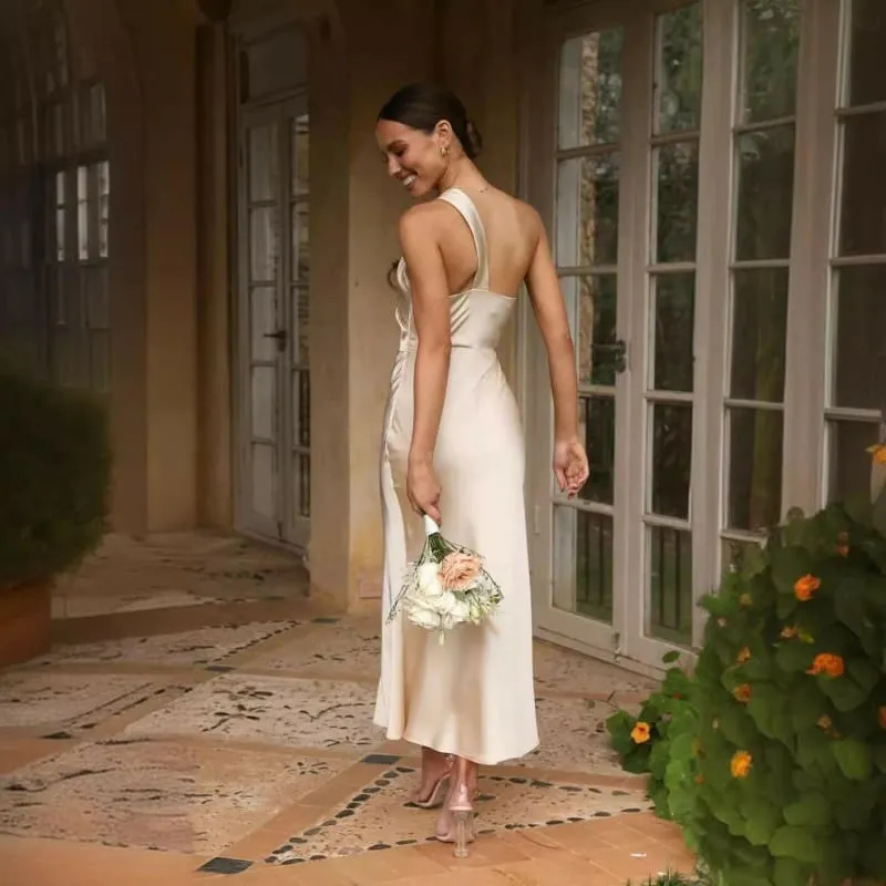 Pale Pink Elegant Backless Maxi Shoulder Camisole Dress