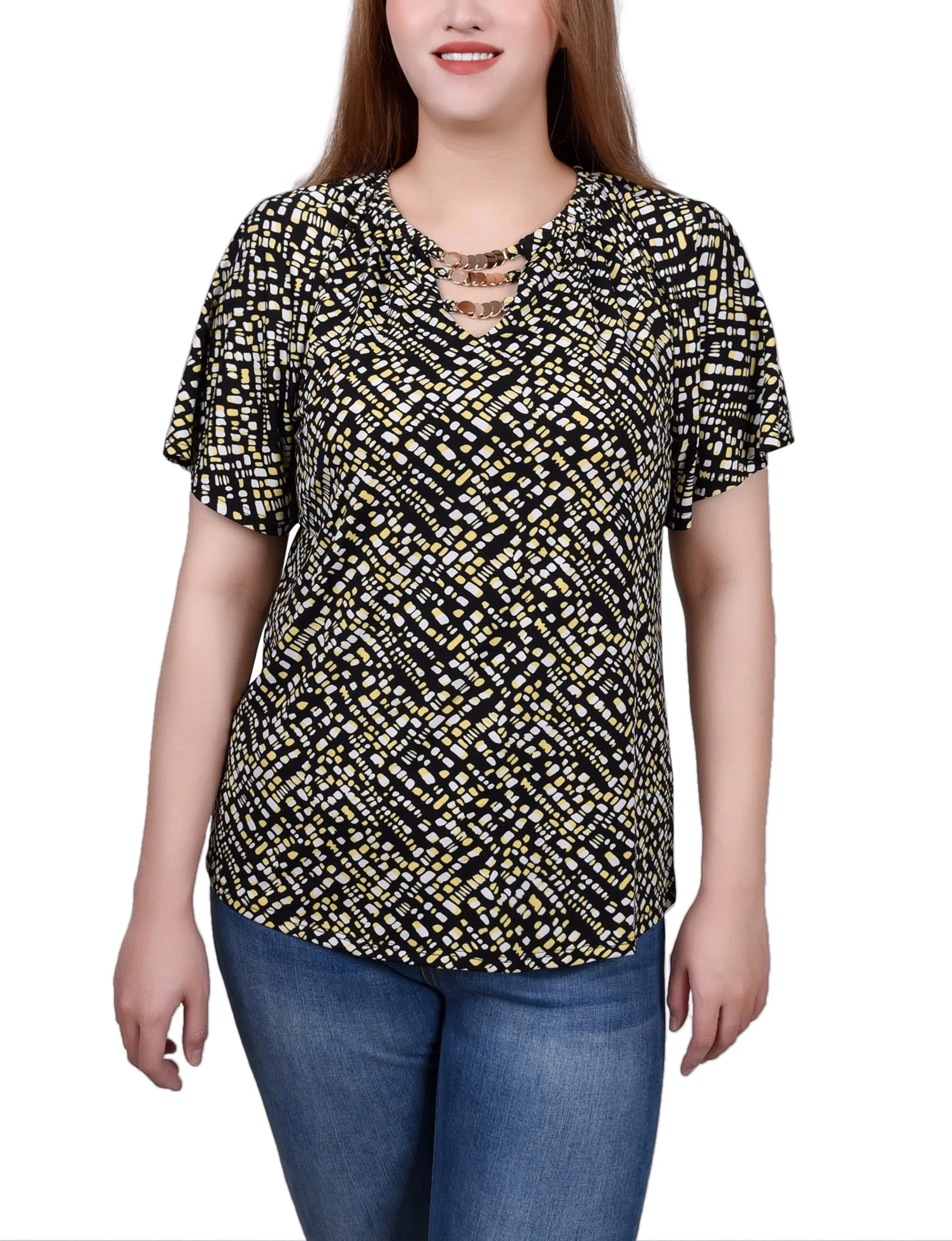 Petite Raglan Sleeve Top With Chain Details