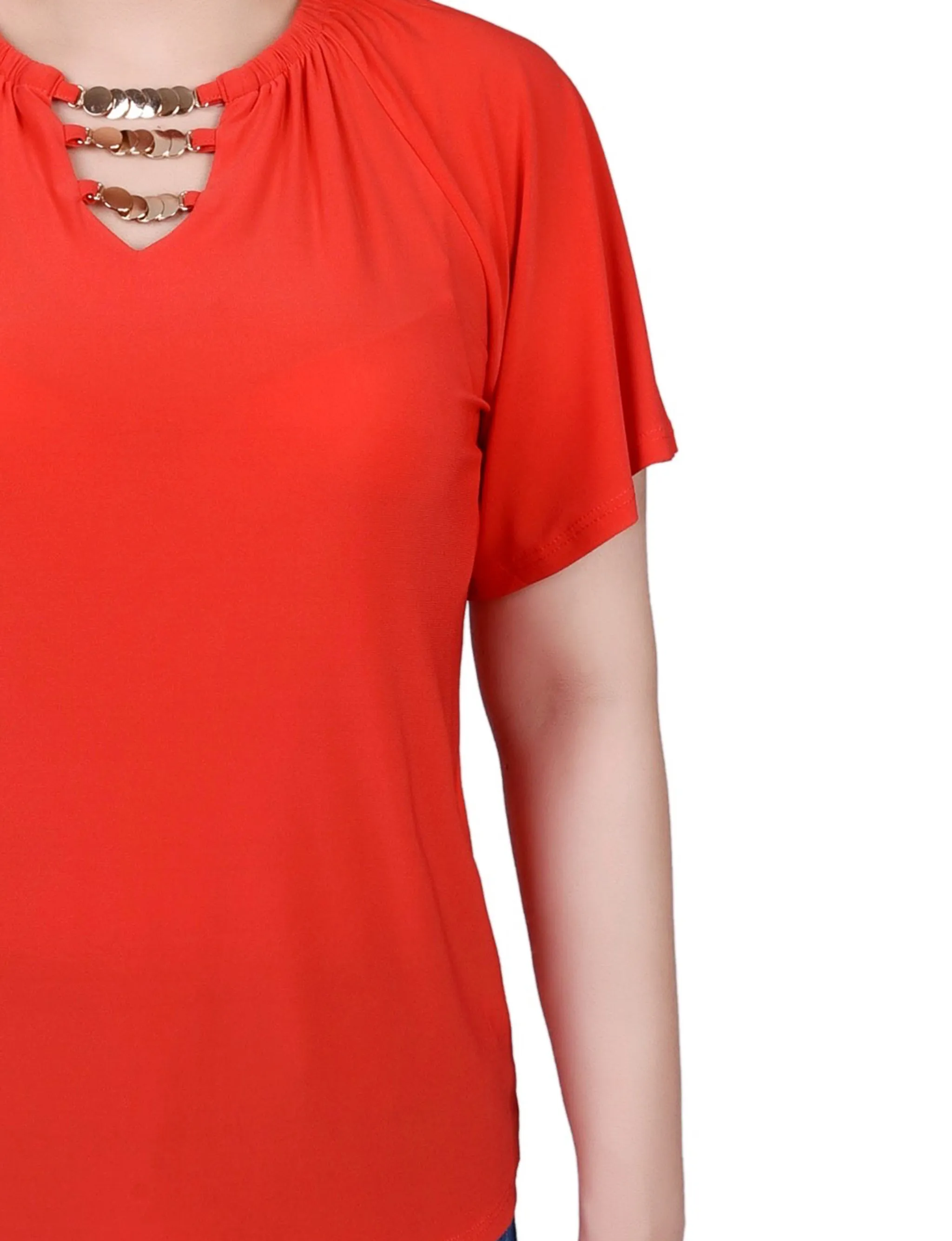 Petite Raglan Sleeve Top With Chain Details