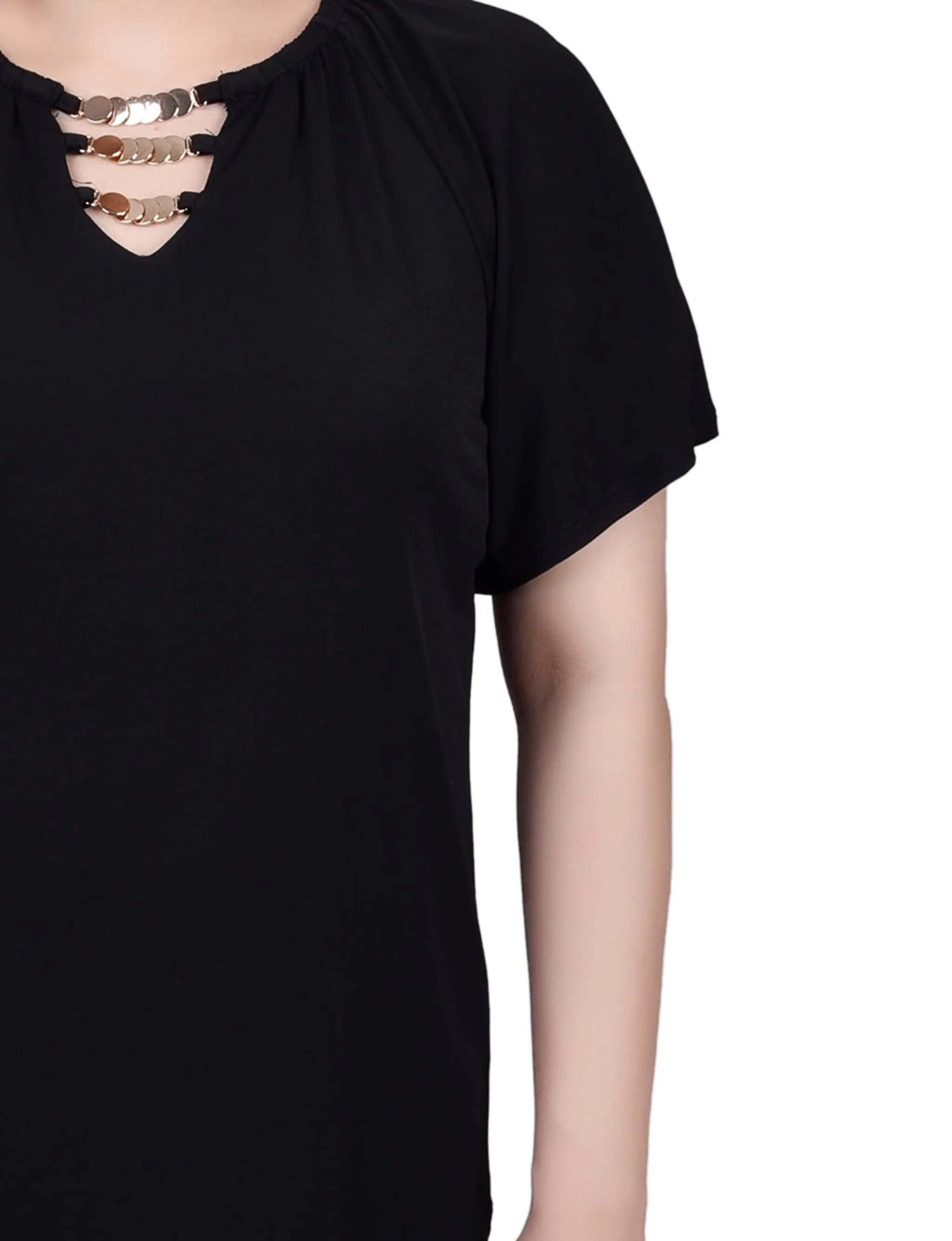 Petite Raglan Sleeve Top With Chain Details