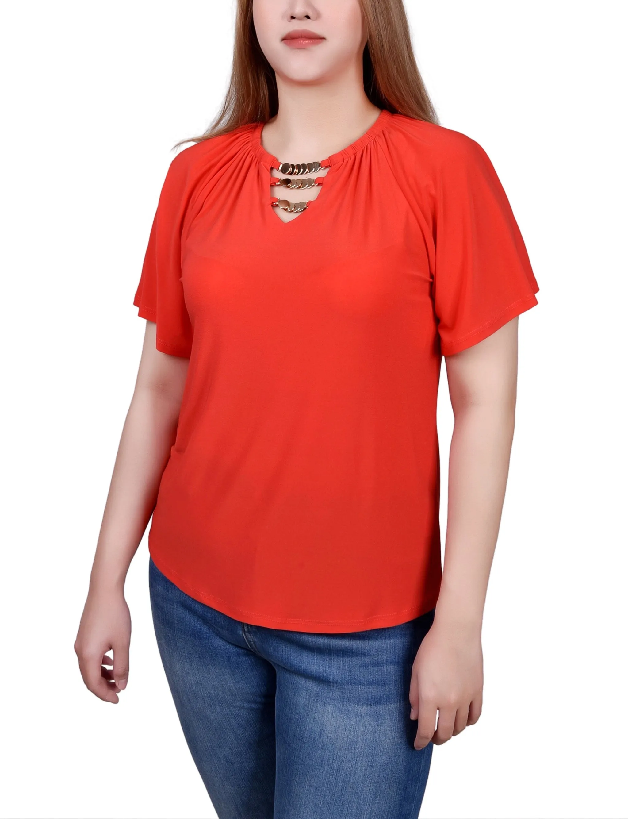 Petite Raglan Sleeve Top With Chain Details